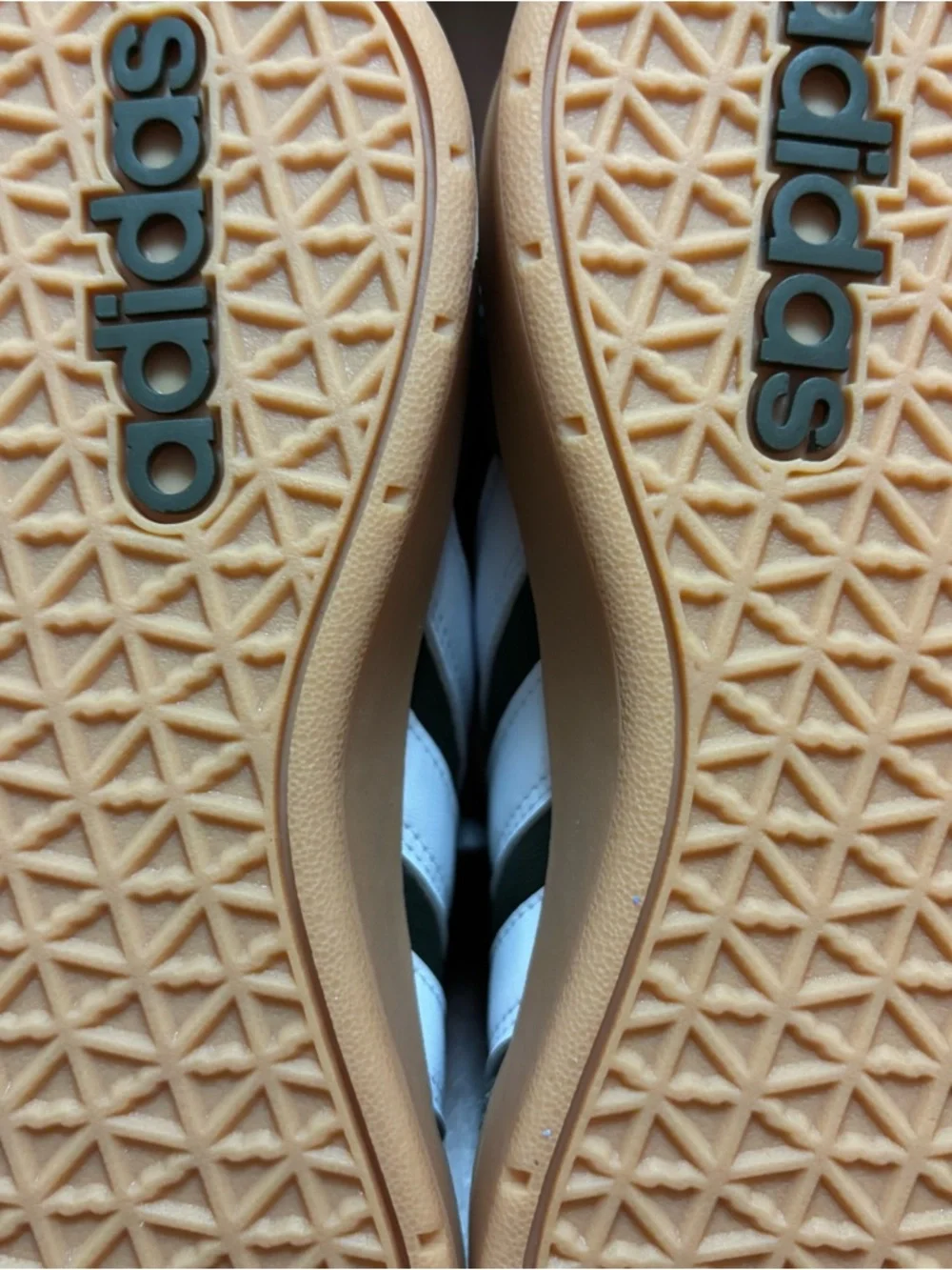 adidas Olive Green Low-Top Sneakers with White Stripes and Gum Sole